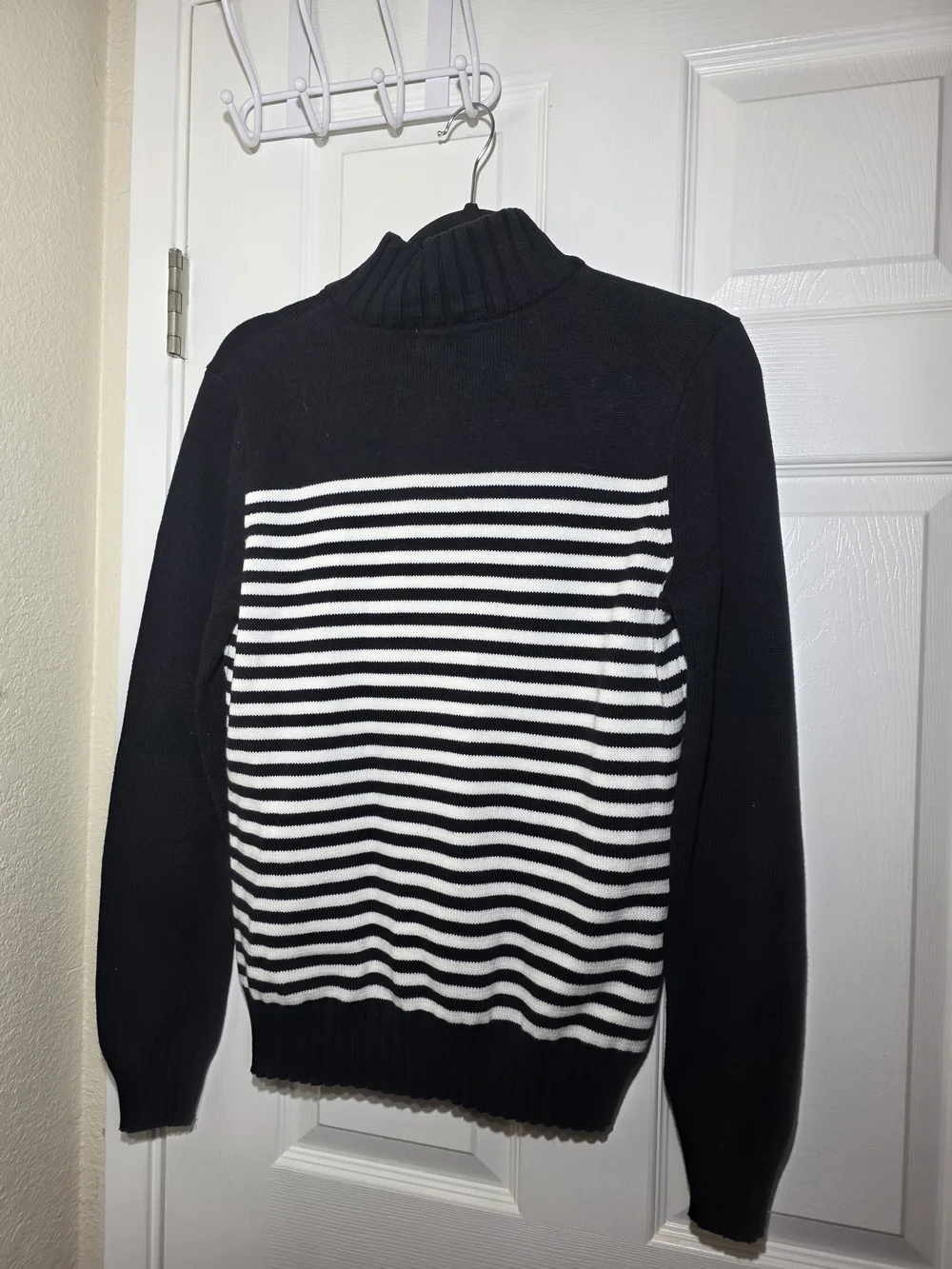 Karen Scott Women’s 100% Cotton Striped Quarter Zip Pullover Sweater Size S